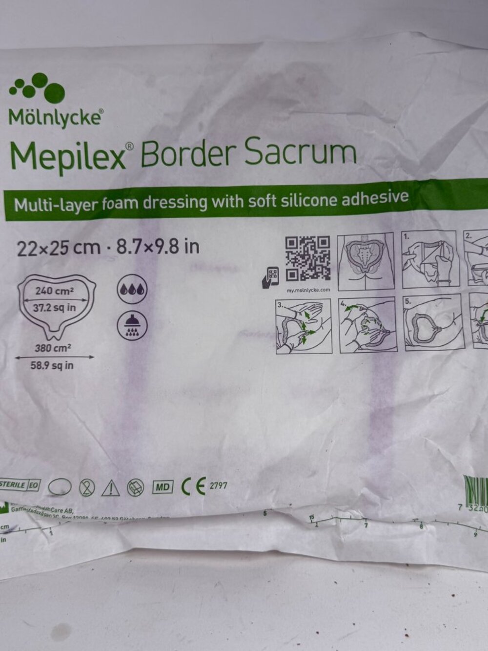 Molnlycke Mepilex Border Sacrum Foam Dressing 8.7x9.8" (22x25cm) REF 282455